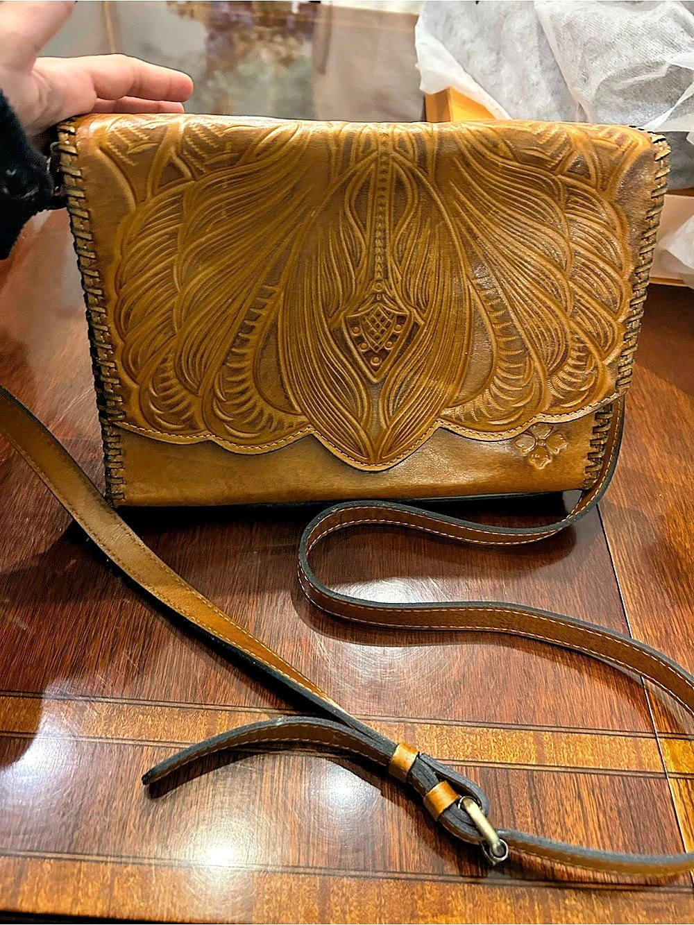 Patricia Nash Granada Crossbody Embossed Brown Leather Bag
